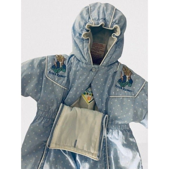 Bunting Snowsuit Baby Boy 9 M Beatrix Potter Quiltex Blue Polka Dot Peter Rabbit - Picture 5 of 9